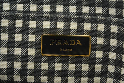プラダ トートバッグ カナパ PM 2WAY ギンガムチェック ブラック NERO PRADA CANAPA 1BG439【中古】