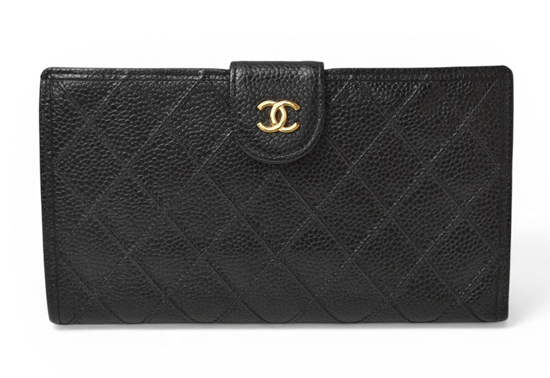 シャネル 財布/二つ折 ヴィンテージ CHANEL がま口財布 ビコローレ ブラック【中古】