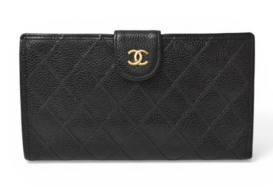 シャネル 財布/二つ折 ヴィンテージ CHANEL がま口財布 ビコローレ ブラック【中古】