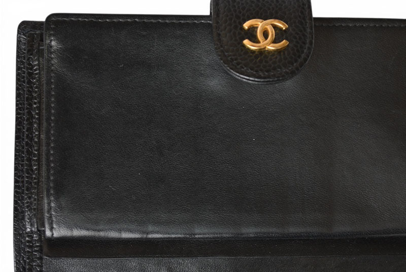 シャネル 財布/二つ折 ヴィンテージ CHANEL がま口財布 ビコローレ ブラック【中古】
