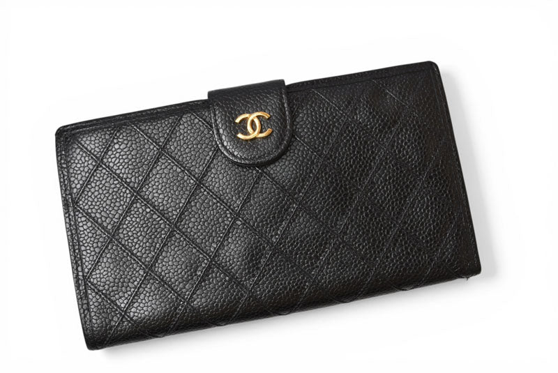 シャネル 財布/二つ折 ヴィンテージ CHANEL がま口財布 ビコローレ ブラック【中古】