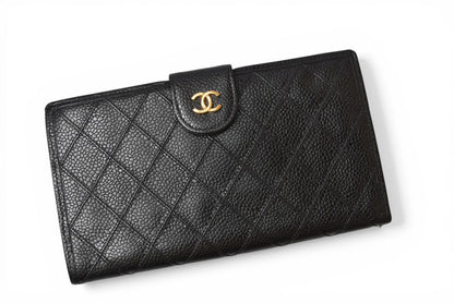 シャネル 財布/二つ折 ヴィンテージ CHANEL がま口財布 ビコローレ ブラック【中古】