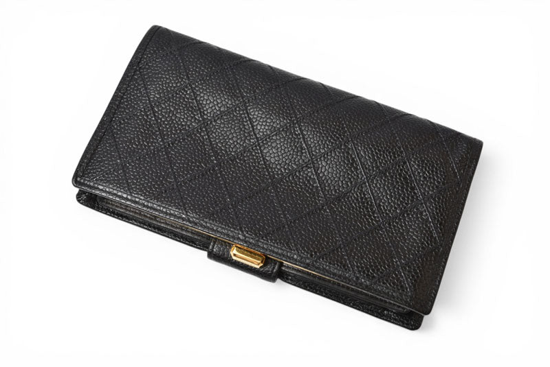 シャネル 財布/二つ折 ヴィンテージ CHANEL がま口財布 ビコローレ ブラック【中古】