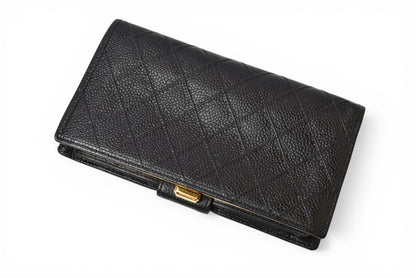 シャネル 財布/二つ折 ヴィンテージ CHANEL がま口財布 ビコローレ ブラック【中古】