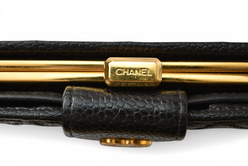 シャネル 財布/二つ折 ヴィンテージ CHANEL がま口財布 ビコローレ ブラック【中古】