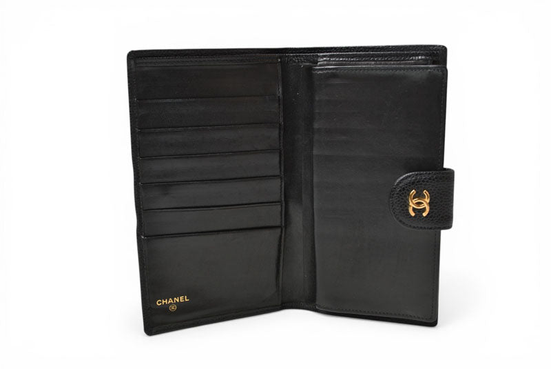シャネル 財布/二つ折 ヴィンテージ CHANEL がま口財布 ビコローレ ブラック【中古】