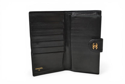シャネル 財布/二つ折 ヴィンテージ CHANEL がま口財布 ビコローレ ブラック【中古】