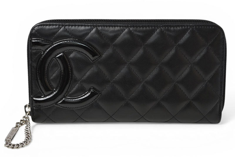 シャネル 財布 CHANEL カンボンライン ラウンドファスナー式/長財布 ブラック/ブラック A50078【中古】