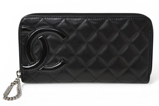 シャネル 財布 CHANEL カンボンライン ラウンドファスナー式/長財布 ブラック/ブラック A50078【中古】