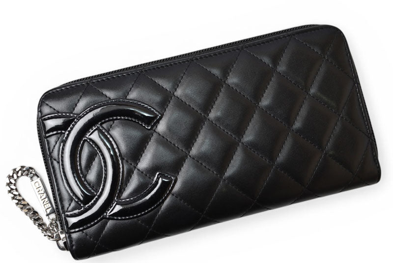 シャネル 財布 CHANEL カンボンライン ラウンドファスナー式/長財布 ブラック/ブラック A50078【中古】