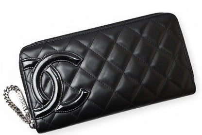 シャネル 財布 CHANEL カンボンライン ラウンドファスナー式/長財布 ブラック/ブラック A50078【中古】