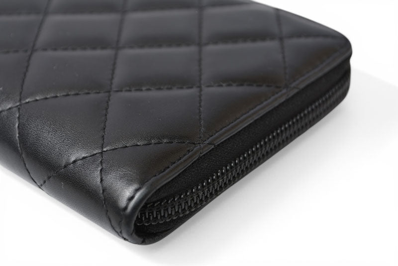 シャネル 財布 CHANEL カンボンライン ラウンドファスナー式/長財布 ブラック/ブラック A50078【中古】