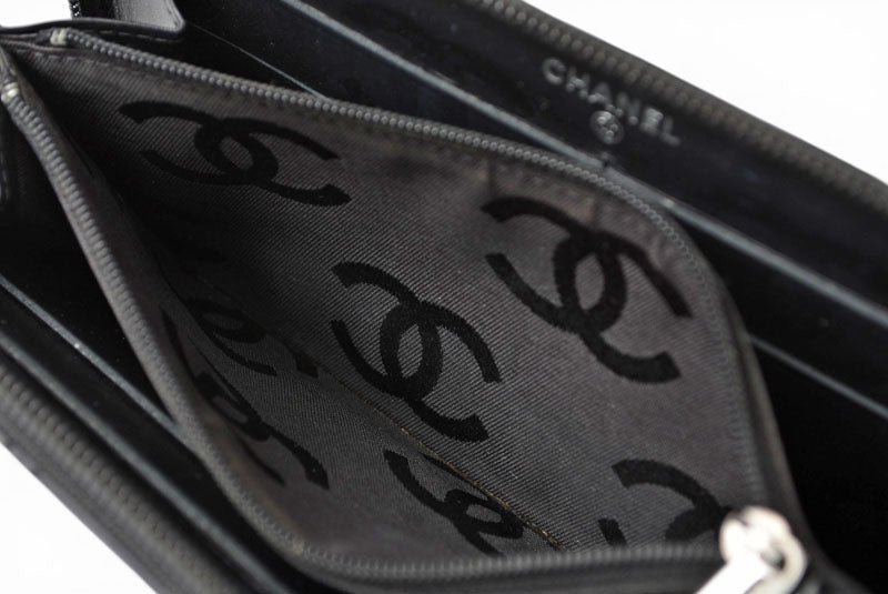 シャネル 財布 CHANEL カンボンライン ラウンドファスナー式/長財布 ブラック/ブラック A50078【中古】