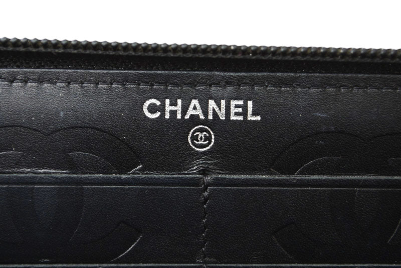 シャネル 財布 CHANEL カンボンライン ラウンドファスナー式/長財布 ブラック/ブラック A50078【中古】