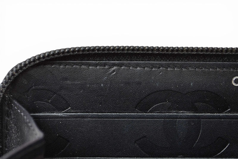 シャネル 財布 CHANEL カンボンライン ラウンドファスナー式/長財布 ブラック/ブラック A50078【中古】