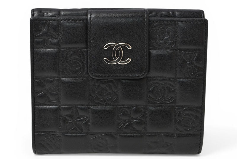 シャネル 財布/二つ折り CHANEL 折財布 ラムスキン アイコン ブラック【中古】