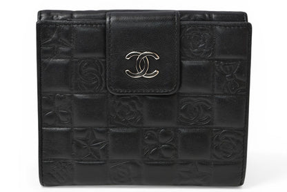 シャネル 財布/二つ折り CHANEL 折財布 ラムスキン アイコン ブラック【中古】