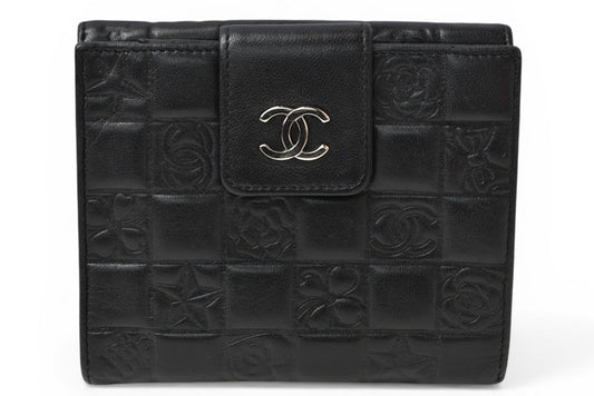 シャネル 財布/二つ折り CHANEL 折財布 ラムスキン アイコン ブラック【中古】