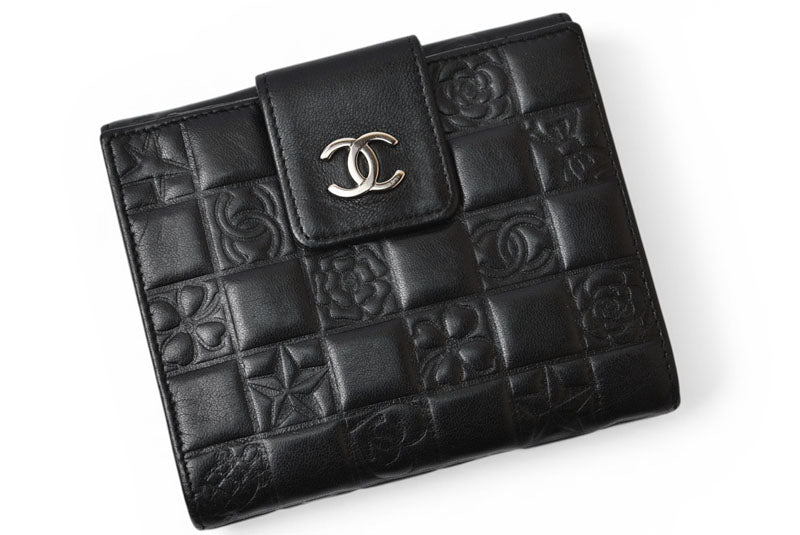 シャネル 財布/二つ折り CHANEL 折財布 ラムスキン アイコン ブラック【中古】