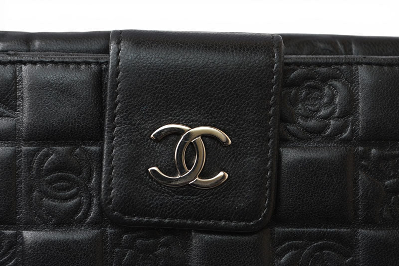 シャネル 財布/二つ折り CHANEL 折財布 ラムスキン アイコン ブラック【中古】