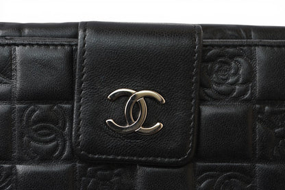 シャネル 財布/二つ折り CHANEL 折財布 ラムスキン アイコン ブラック【中古】