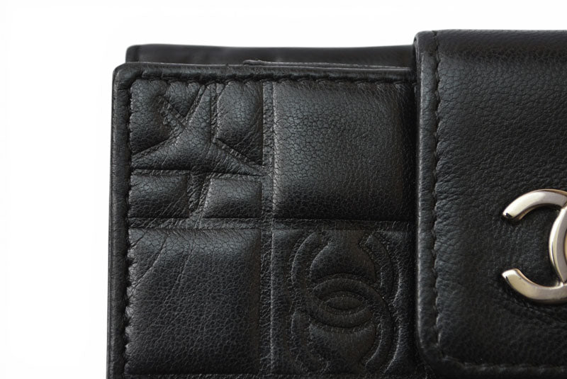 シャネル 財布/二つ折り CHANEL 折財布 ラムスキン アイコン ブラック【中古】