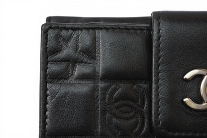 シャネル 財布/二つ折り CHANEL 折財布 ラムスキン アイコン ブラック【中古】