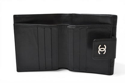シャネル 財布/二つ折り CHANEL 折財布 ラムスキン アイコン ブラック【中古】