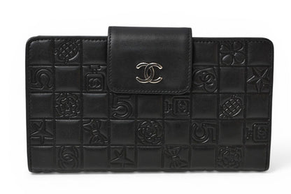 シャネル 財布 CHANEL がま口長財布 ラムスキン アイコン ブラック【中古】
