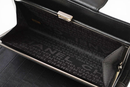 シャネル 財布 CHANEL がま口長財布 ラムスキン アイコン ブラック【中古】