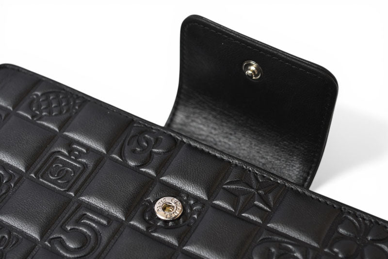 シャネル 財布 CHANEL がま口長財布 ラムスキン アイコン ブラック【中古】