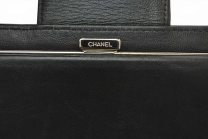 シャネル 財布 CHANEL がま口長財布 ラムスキン アイコン ブラック【中古】