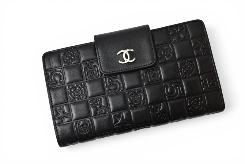 シャネル 財布 CHANEL がま口長財布 ラムスキン アイコン ブラック【中古】