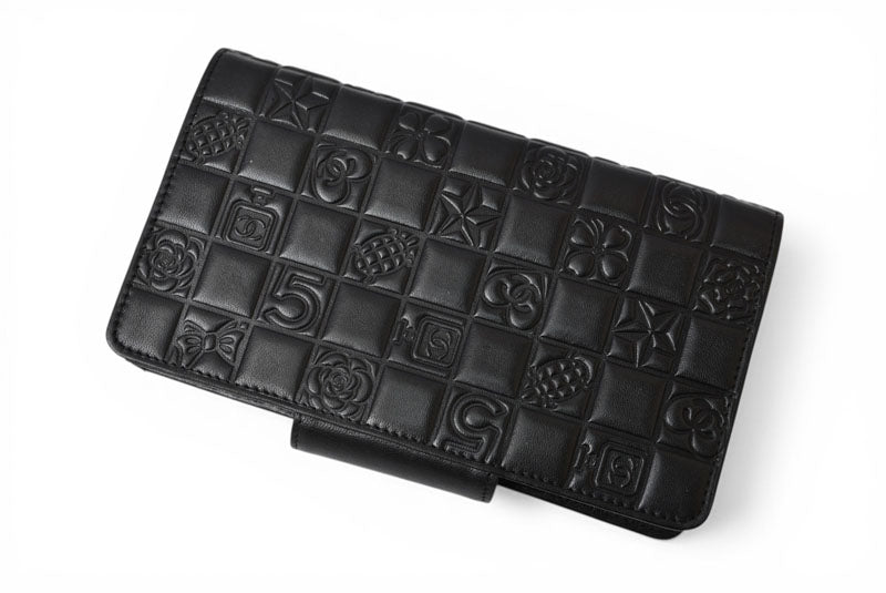 シャネル 財布 CHANEL がま口長財布 ラムスキン アイコン ブラック【中古】