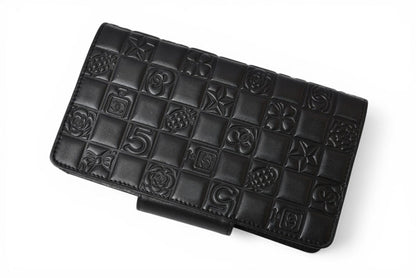 シャネル 財布 CHANEL がま口長財布 ラムスキン アイコン ブラック【中古】