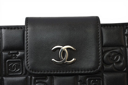 シャネル 財布 CHANEL がま口長財布 ラムスキン アイコン ブラック【中古】