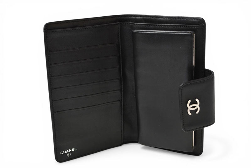 シャネル 財布 CHANEL がま口長財布 ラムスキン アイコン ブラック【中古】