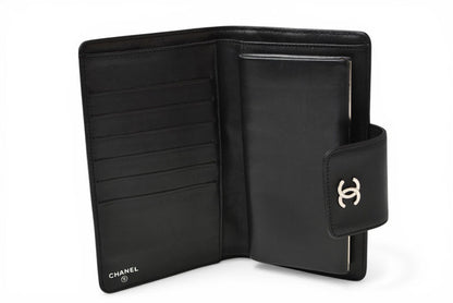 シャネル 財布 CHANEL がま口長財布 ラムスキン アイコン ブラック【中古】