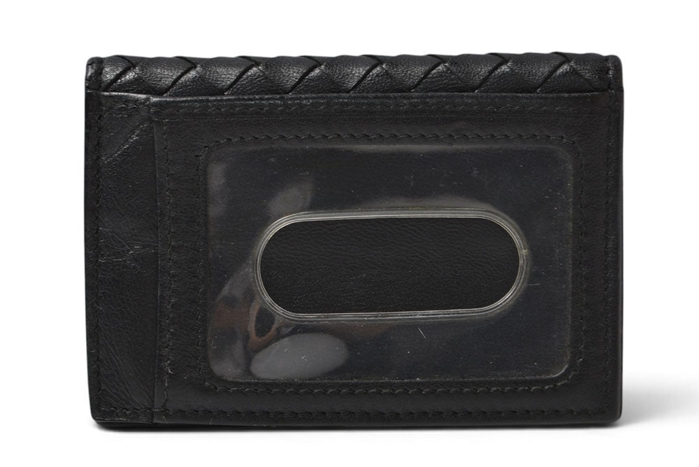 ボッテガヴェネタ カードケース/名刺入れ/パスケース/ID BOTTEGA VENETA イントレチャート レザー ブラック 113998【中古】