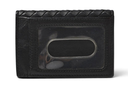 ボッテガヴェネタ カードケース/名刺入れ/パスケース/ID BOTTEGA VENETA イントレチャート レザー ブラック 113998【中古】