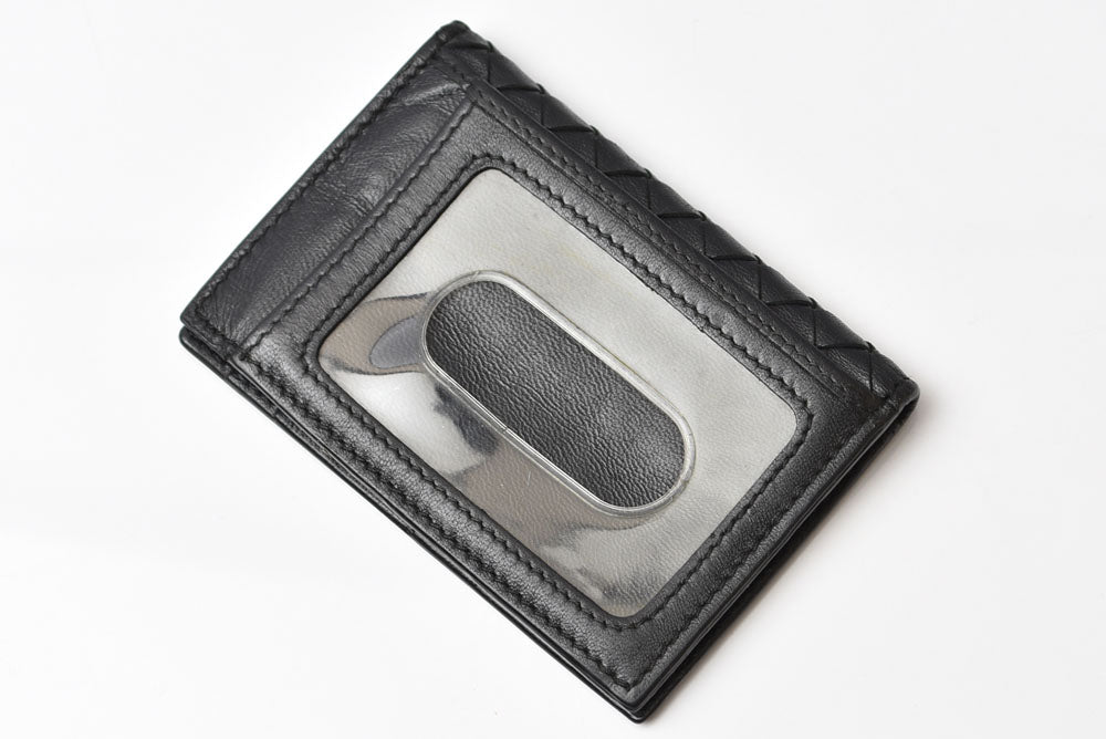 ボッテガヴェネタ カードケース/名刺入れ/パスケース/ID BOTTEGA VENETA イントレチャート レザー ブラック 113998【中古】