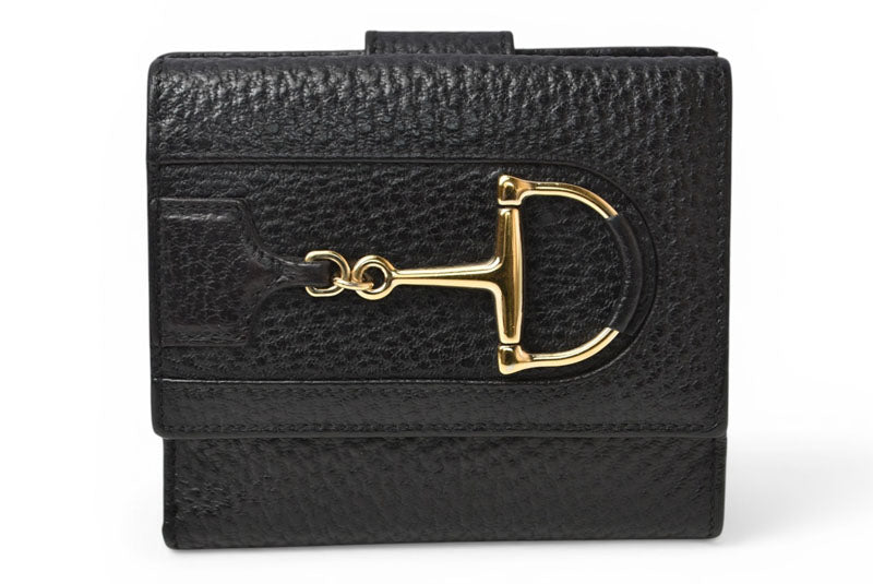 グッチ 財布 三つ折り ホースビット ブラック レザー 138029 コンパクトウォレット GUCCI レディース メンズ【中古】