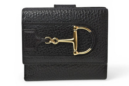 グッチ 財布 三つ折り ホースビット ブラック レザー 138029 コンパクトウォレット GUCCI レディース メンズ【中古】