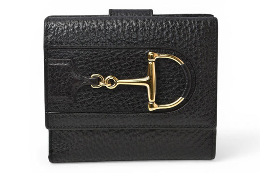 グッチ 財布 三つ折り ホースビット ブラック レザー 138029 コンパクトウォレット GUCCI レディース メンズ【中古】