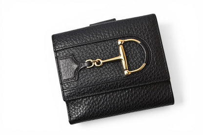 グッチ 財布 三つ折り ホースビット ブラック レザー 138029 コンパクトウォレット GUCCI レディース メンズ【中古】