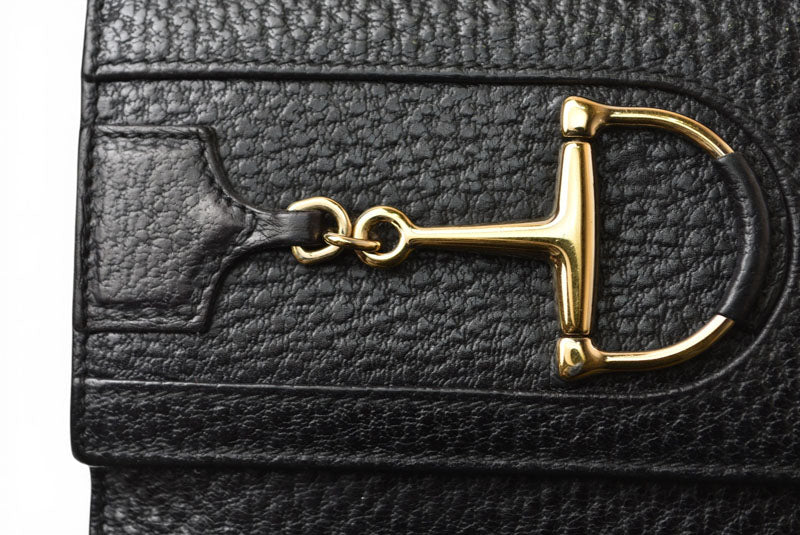 グッチ 財布 三つ折り ホースビット ブラック レザー 138029 コンパクトウォレット GUCCI レディース メンズ【中古】
