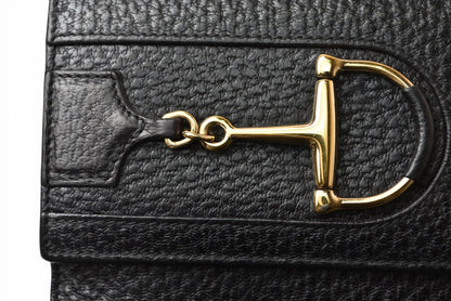 グッチ 財布 三つ折り ホースビット ブラック レザー 138029 コンパクトウォレット GUCCI レディース メンズ【中古】