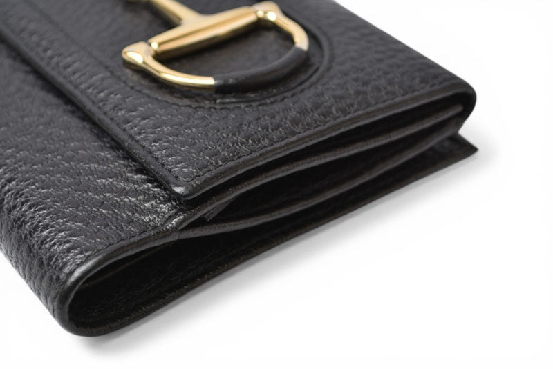 グッチ 財布 三つ折り ホースビット ブラック レザー 138029 コンパクトウォレット GUCCI レディース メンズ【中古】