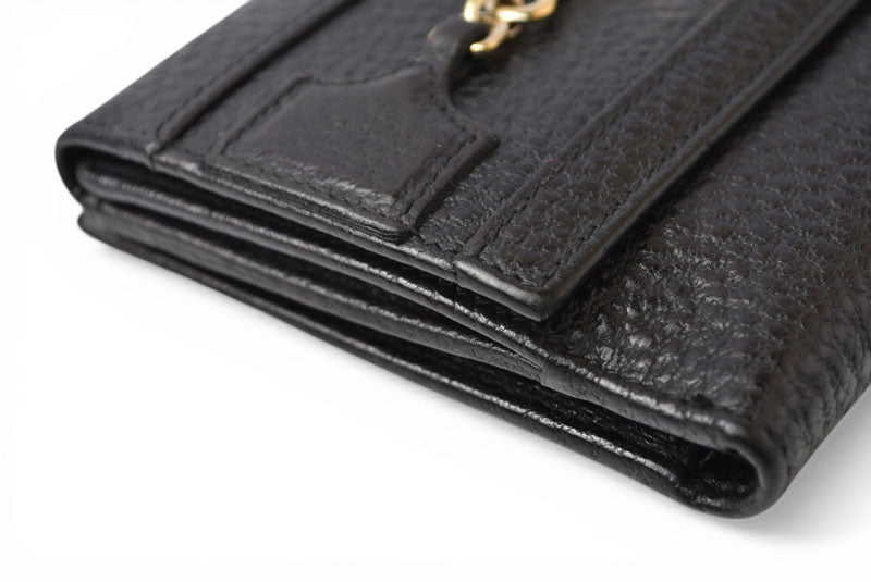 グッチ 財布 三つ折り ホースビット ブラック レザー 138029 コンパクトウォレット GUCCI レディース メンズ【中古】