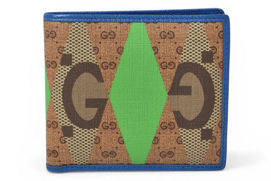 グッチ 財布 メンズ GUCCI 折財布 GGランバス プリント ブラウン/ブルー 673000【中古】